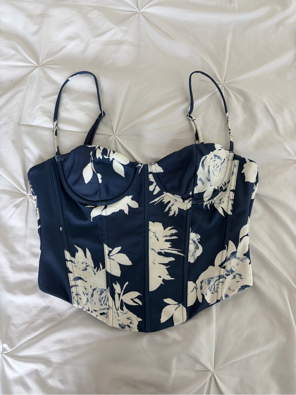 White Fox Floral Navy and White Bustier Top